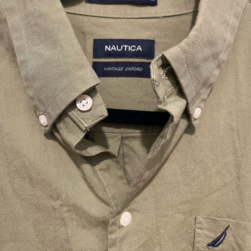 NAUTICA vintage Oxford size 17 34/35 olive green button up shirt - Picture 2 of 3